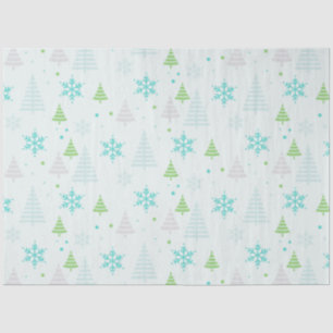 Papier Mousseline Noël Arbres Snowflakes Green Christmas
