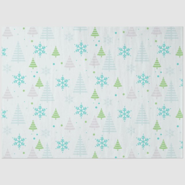 Papier Mousseline Noël Arbres Snowflakes Green Christmas (Recto)