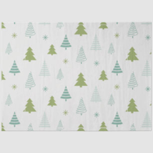 Papier Mousseline Noël Arbres Snowflakes Green Christmas