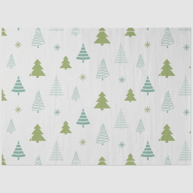 Papier Mousseline Noël Arbres Snowflakes Green Christmas (Recto)