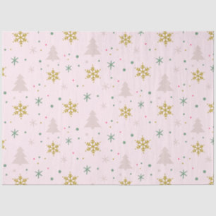 Papier Mousseline Noël Arbres Snowflakes Pink Gold Noël