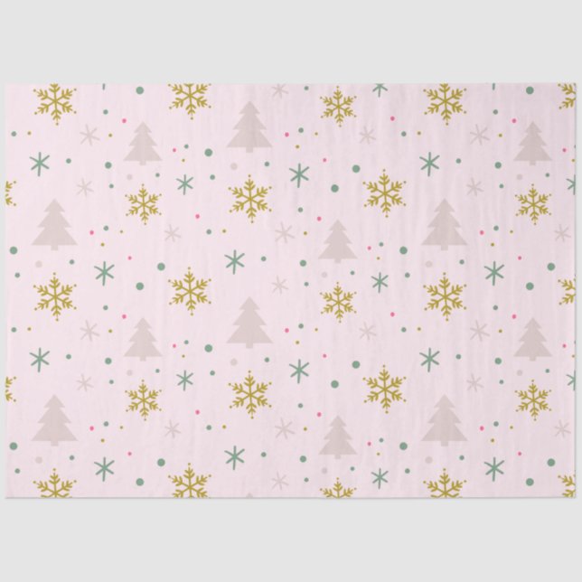 Papier Mousseline Noël Arbres Snowflakes Pink Gold Noël (Recto)