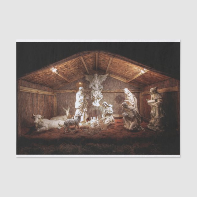 Papier Mousseline Noël Avent Jésus Nativité Manger Scène (Recto)