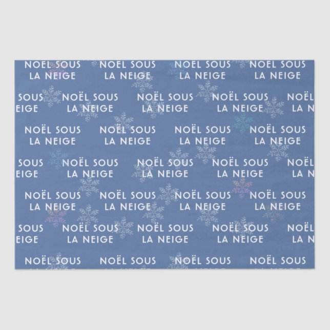 Papier Mousseline Noël blanc en français Tissu Papier bleu profond (Recto)