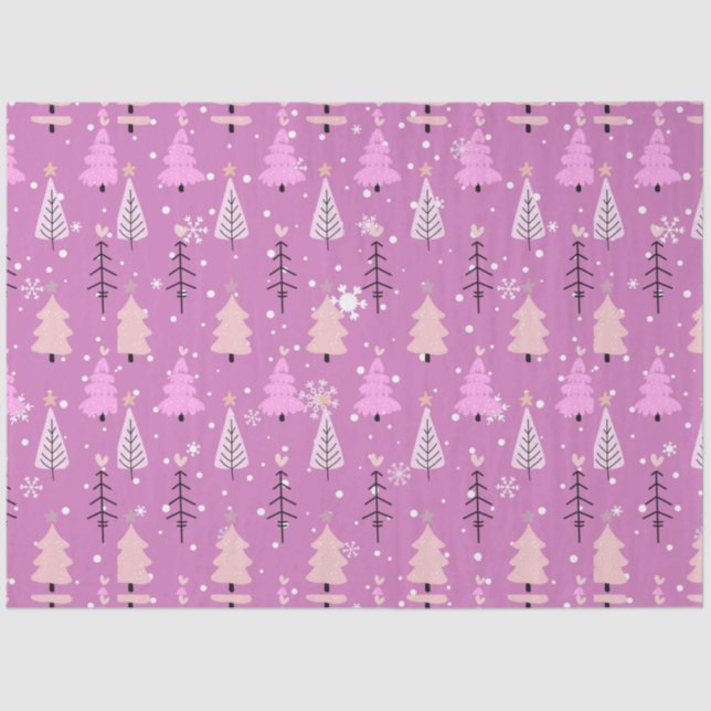 Papier Mousseline Noël blanc et rose Arbres de Noël violet (Recto)