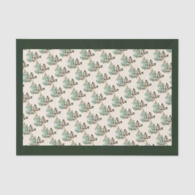 Papier Mousseline Noël botanique vert classique (Recto)