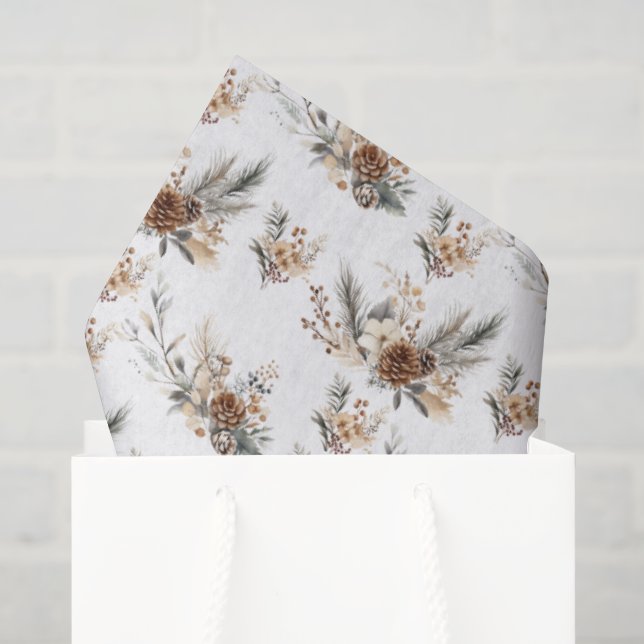 Papier Mousseline Noël Branches de Pin Cônes Rustique Forestier (Sac cadeau)