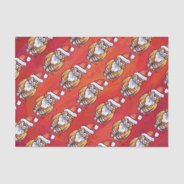 Papier Mousseline Noël de chat de gingembre sur le rouge (Recto)