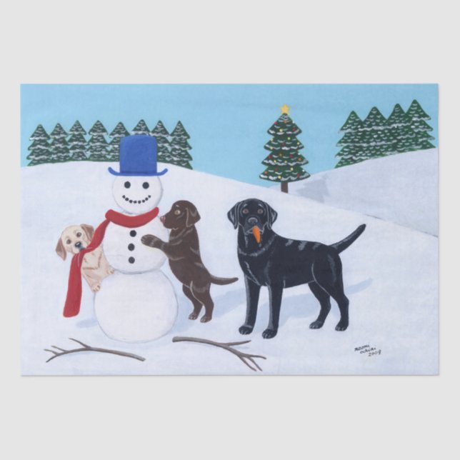 Papier Mousseline Noël de Labrador avec le bonhomme de neige (Recto)