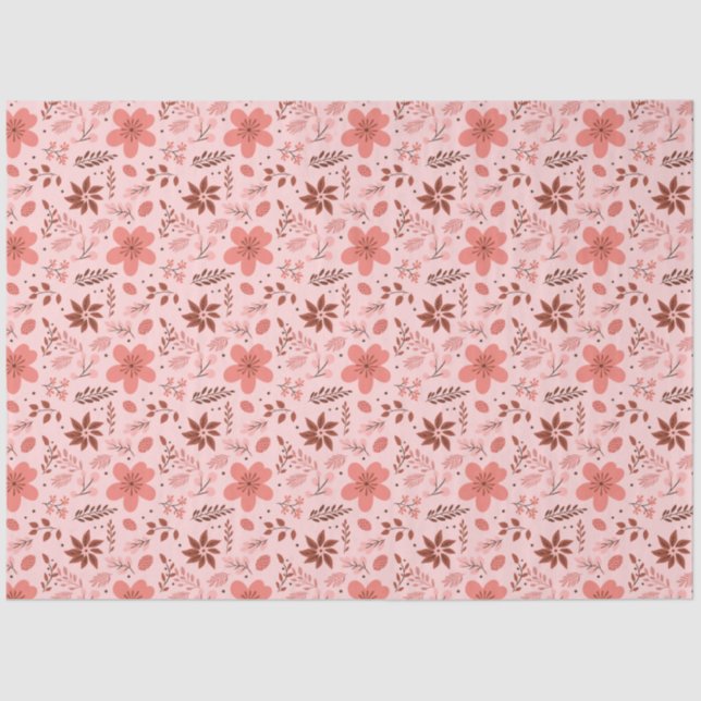 Papier Mousseline Noël des Feuilles floraux roses et Brown (Recto)