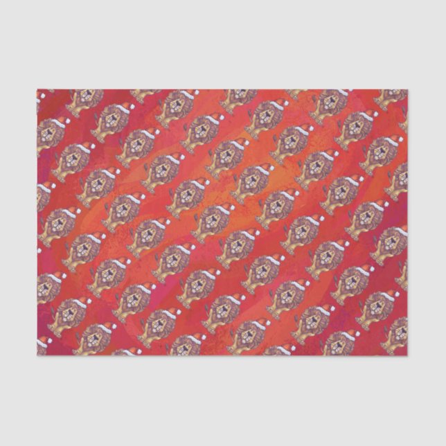 Papier Mousseline Noël du lion en rouge (Recto)