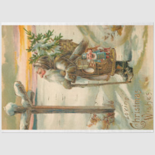 Papier Mousseline Noël du père vintage d'or en neige