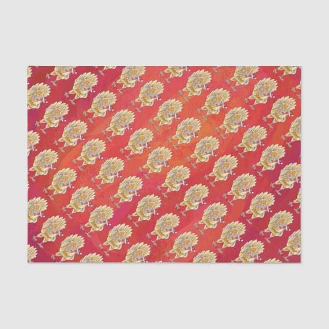 Papier Mousseline Noël Du Poulet Sur Rouge (Recto)