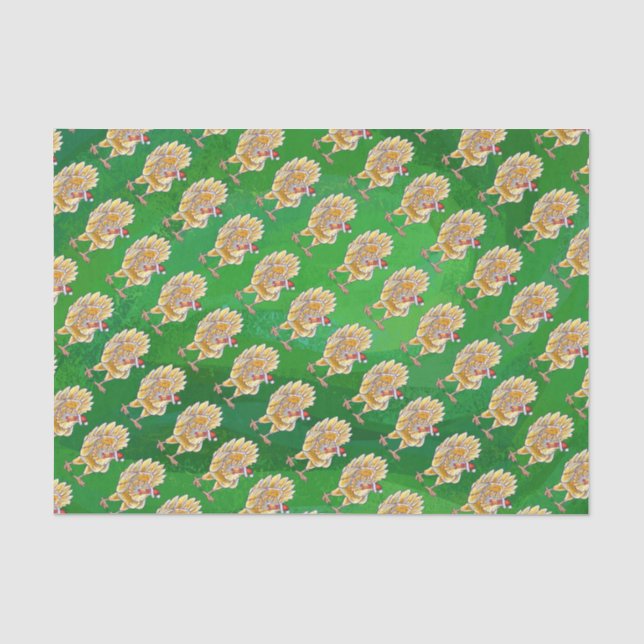 Papier Mousseline Noël Du Poulet Sur Vert (Recto)