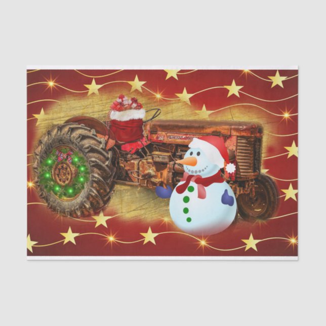 Papier Mousseline Noël du tracteur rouge Vintage Frosty (Recto)