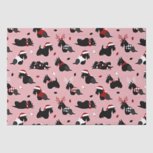 Papier Mousseline Noël écossais Terrier rose