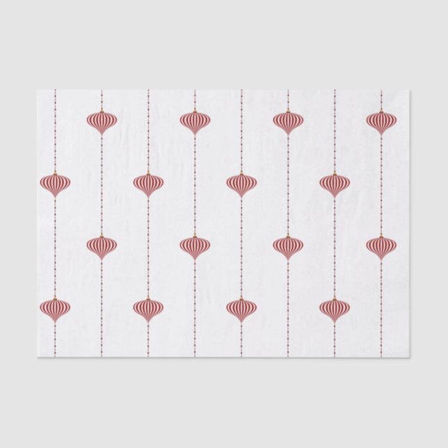 Papier Mousseline Noël Fêtes Rouge Blanc rayé Ornements (Recto)