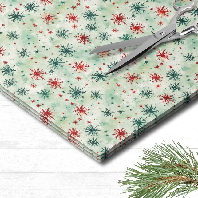 Papier Mousseline Noël Flocon de Neige de Fêtes (Festive Holiday Red Green Snowflake Christmas Tissue Paper)