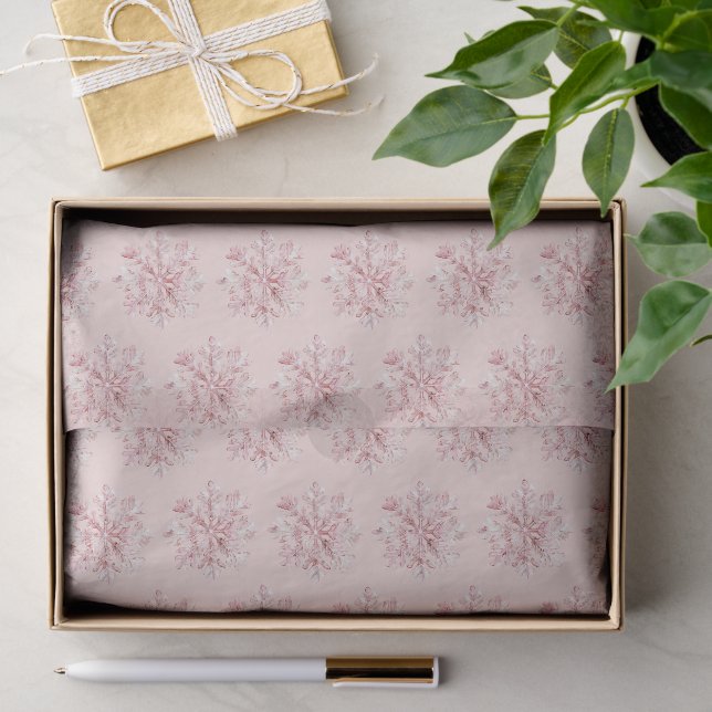 Papier Mousseline Noël Flocons de Neige Rose Blanc (Cadeau)