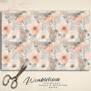 Papier Mousseline Noël Floral Pastel Pêche & Aquarelle Grise