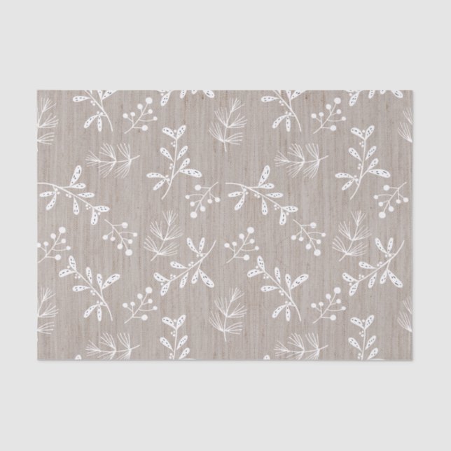 Papier Mousseline Noël floral rustique blanc (Recto)