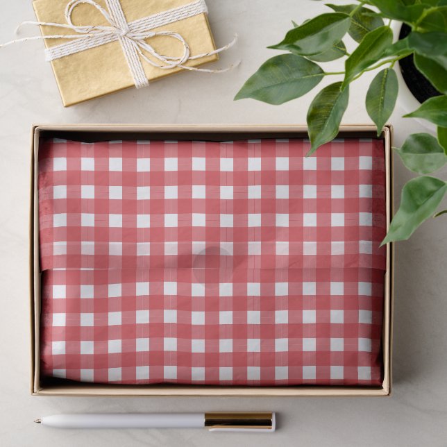 Papier Mousseline Noël Gingham Rouge Blanc Rustique (Cadeau)