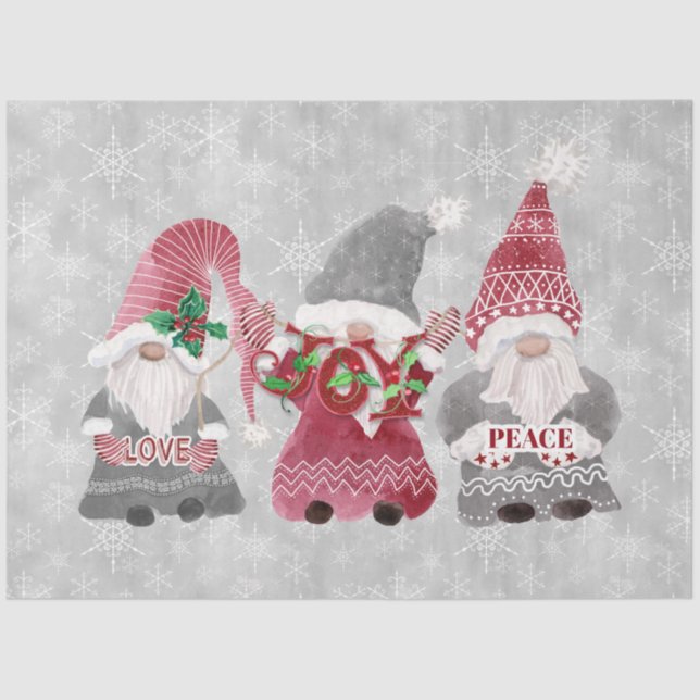Papier Mousseline Noël Gnomes Snowflakes gris rouge Découpage Art (Recto)