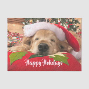 Papier Mousseline Noël Golden Retriever Chien endormi sous arbre