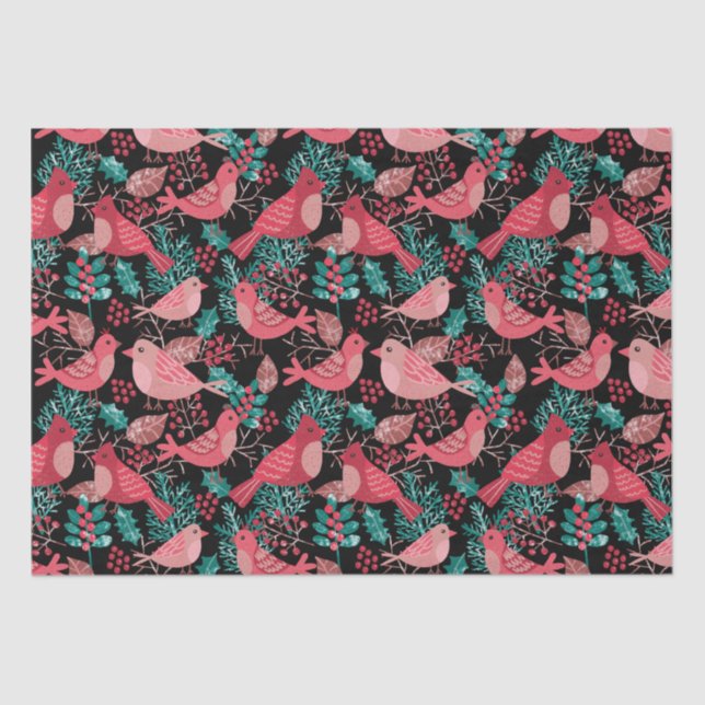 Papier Mousseline Noël hiver Red Bird Berries vacances (Recto)