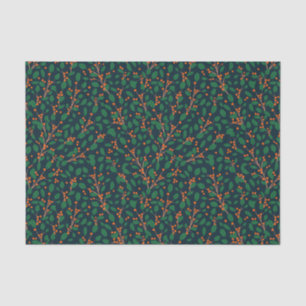 Papier Mousseline Noël Holly Botanical Green Navy