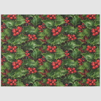 Papier Mousseline Noël Holly Feuilles Et Red Berries Motif