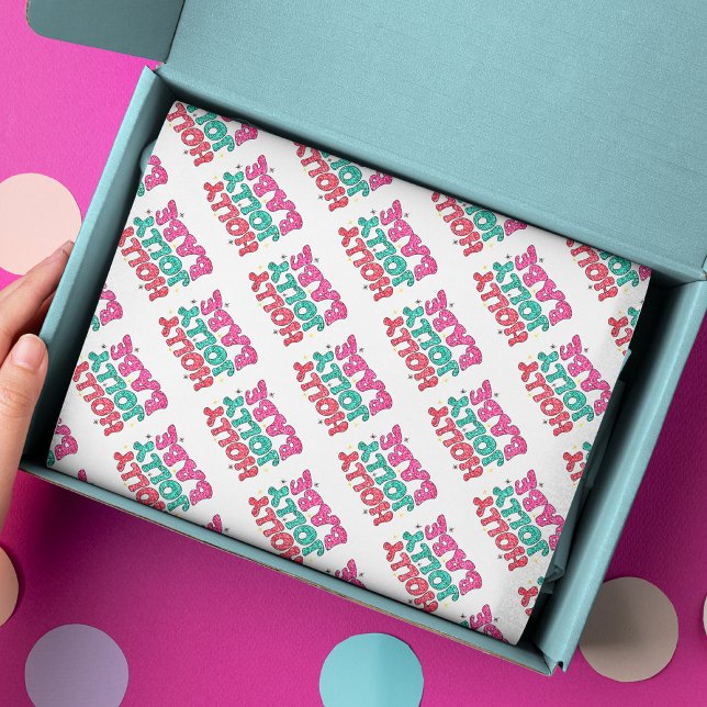 Papier Mousseline Noël Holly Jolly Babe Parties scintillant moderne  (Créateur téléchargé)