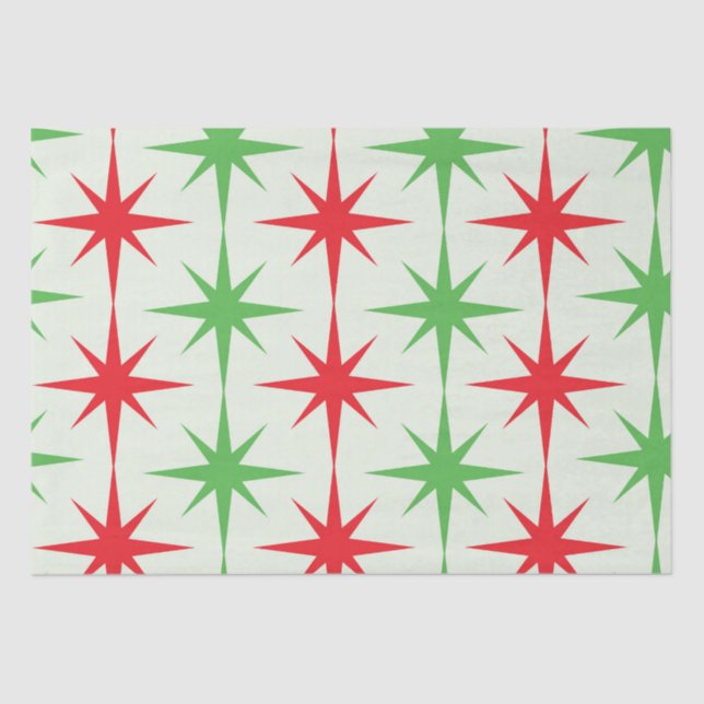 Papier Mousseline Noël Mid Century Red Green Starbursauts atomiques (Recto)