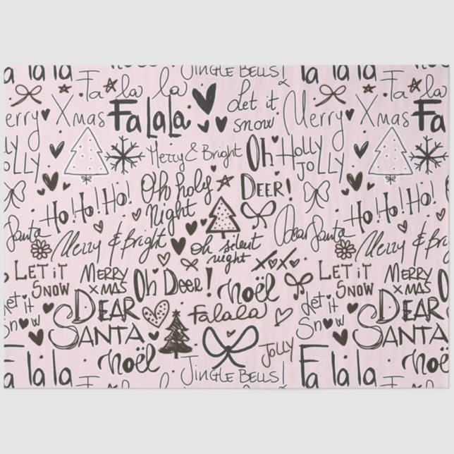 Papier Mousseline Noël moderne rose et noir (Recto)