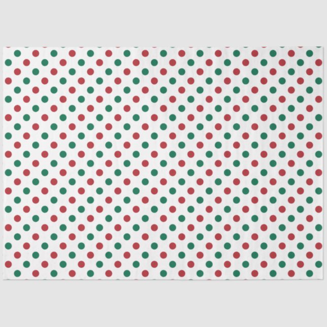 Papier Mousseline Noël moderne rouge et Pois vert (Recto)