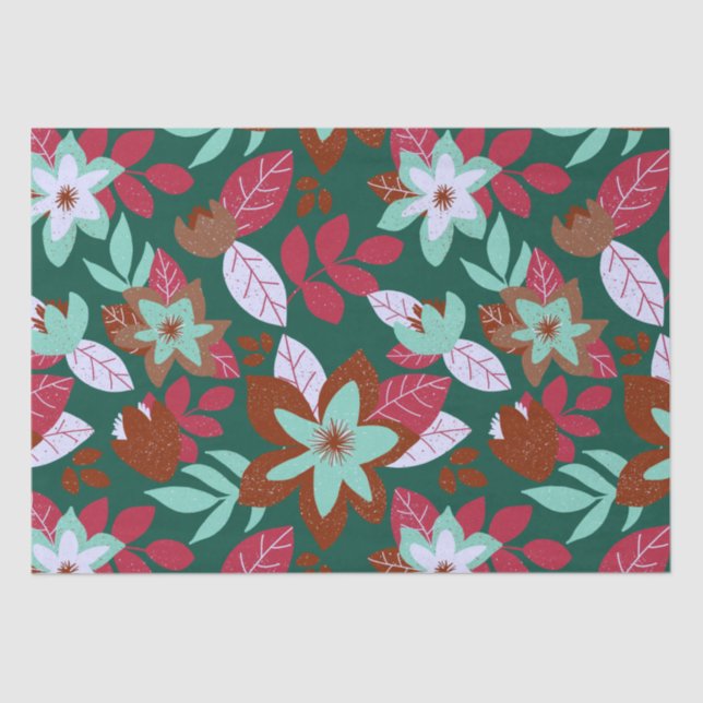 Papier Mousseline Noël moderne Rouge Vert Floral Vacances (Recto)