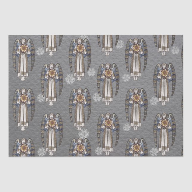 Papier Mousseline Noël Morris Angel Flammes de neige en acier gris (Recto)