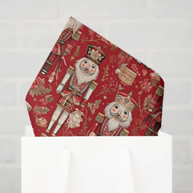 Papier Mousseline Noël motif des noix de cou rouges (Sac cadeau)