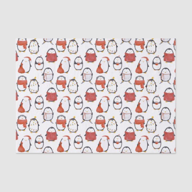Papier Mousseline Noël Motif des pingouins festifs mignons (Recto)