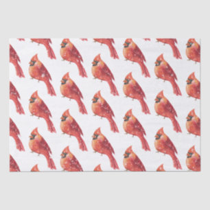 Papier Mousseline Noël neigeux Oiseau cardinal rouge