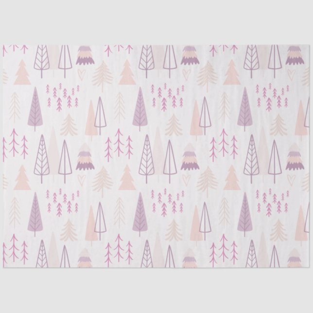 Papier Mousseline Noël Pastel moderne Arbres de Noël rose (Recto)