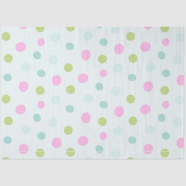 Papier Mousseline Noël Pastel Pois bleu vert rose (Recto)