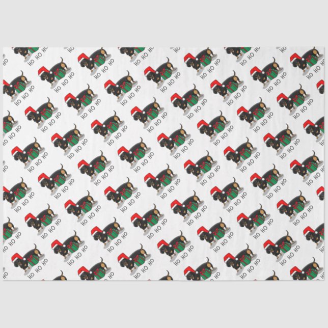 Papier Mousseline Noël Père Noël Dachshund (S noir & tan) Drôle (Recto)