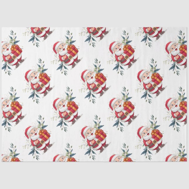 Papier Mousseline Noël père Noël & Eucalyptus (Recto)