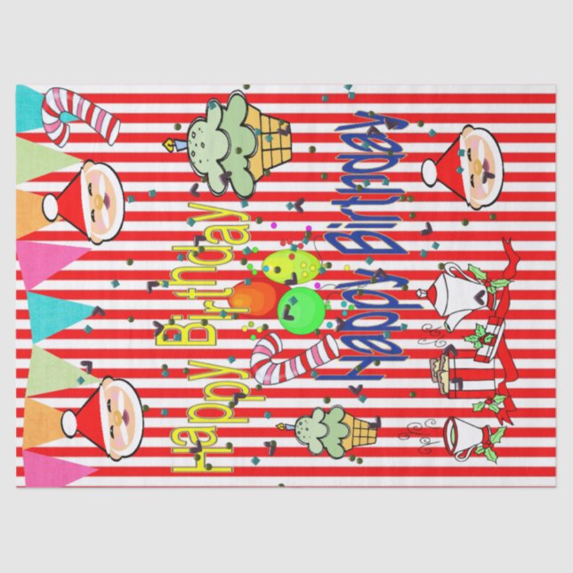 Papier Mousseline Noël Père Noël Tissue Paper Joyeux anniversaire (Recto)