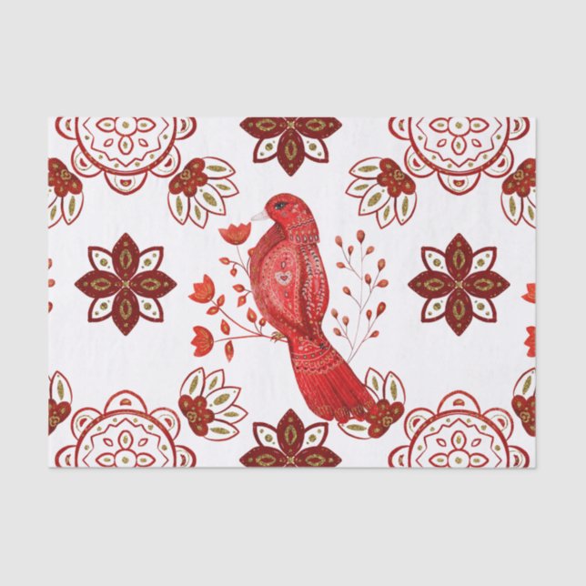 Papier Mousseline Noël Red Bird Nordic (Recto)