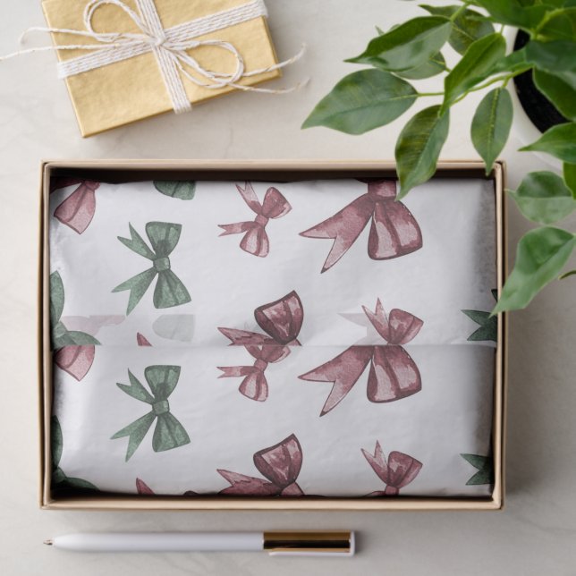 Papier Mousseline Noël Red Green Bows (Cadeau)