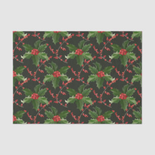Papier Mousseline Noël Red Holly Berry et Feuilles verts