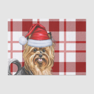 Papier Mousseline Noël Red Plaid et Biewer Terrier Chien