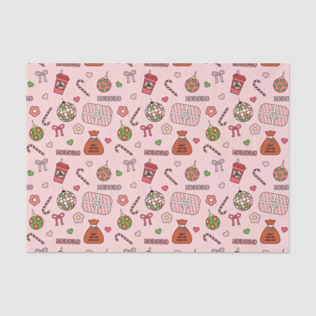 Papier Mousseline Noël rétro rose mignon (Recto)